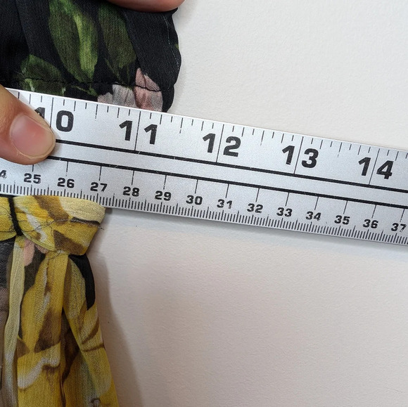 Disney Princess XS Women's Black Floral Chiffon Lined Maxi Dress Belted - Picture 9 of 13